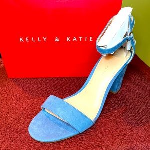 Powder Baby Blue  Microsuede Block Heels